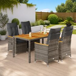 Garden Dining Set 5 Piece Outdoor Furniture Grey Poly Rattan with Cushions Patio