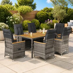 Garden Dining Set 7 Piece Outdoor Furniture Grey Poly Rattan Chairs Table
