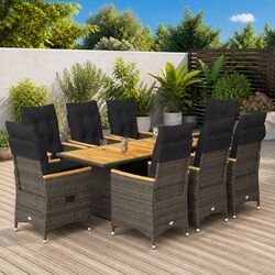 Garden Dining Set 9 Piece Outdoor Furniture PE Rattan Grey Patio with Cushions