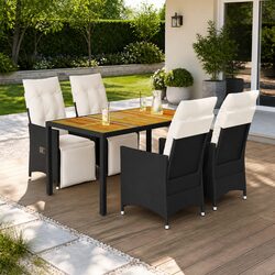 Outdoor Dining Set 5 Piece Garden Furniture Black Poly Rattan Patio Table Chairs