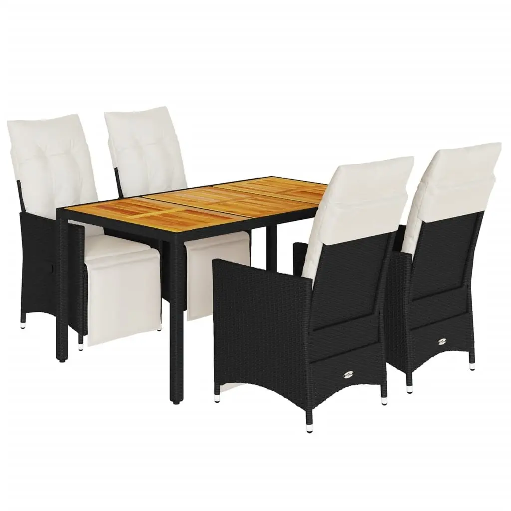 Outdoor Dining Set 5 Piece Garden Furniture Black Poly Rattan Patio Table Chairs