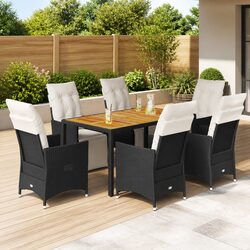 7 Piece Garden Dining Set Outdoor Patio Furniture with Cushions Black Rattan
