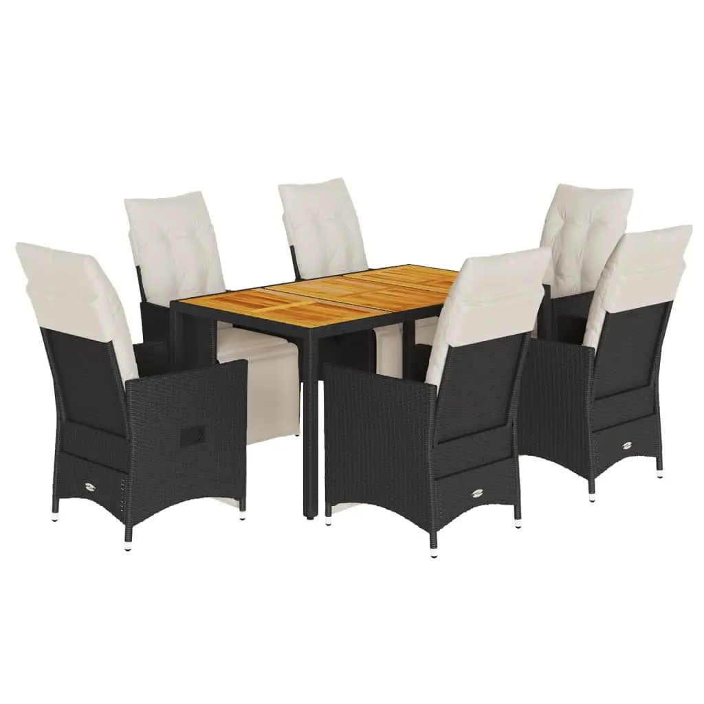 7 Piece Garden Dining Set Outdoor Patio Furniture with Cushions Black Rattan