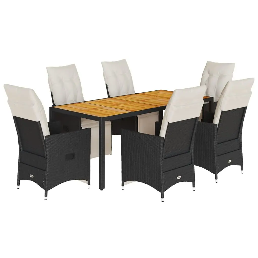 7 Piece Garden Dining Set Outdoor Furniture PE Rattan Acacia Wood Table Black