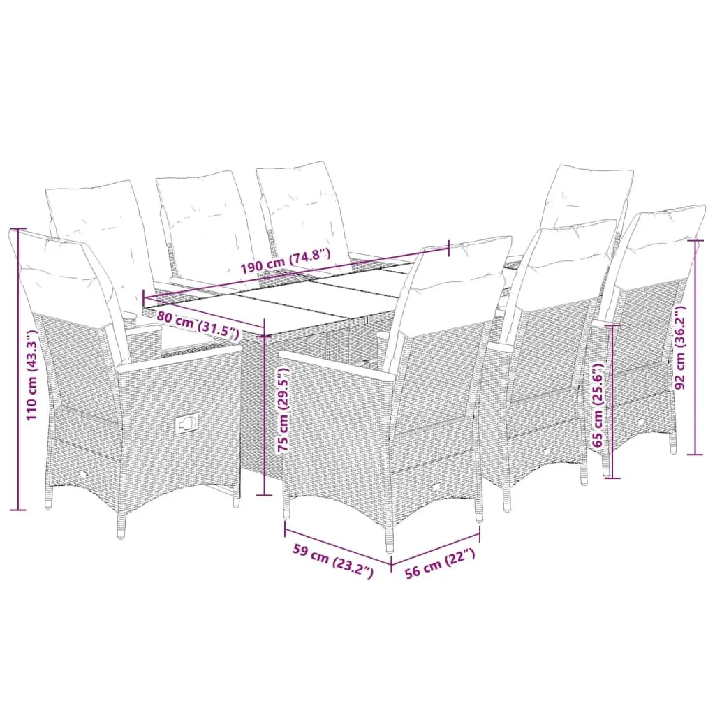 7 Piece Garden Dining Set Black Poly Rattan Outdoor Furniture with Cushions