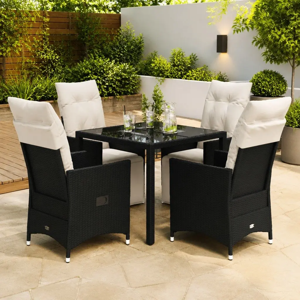 Garden Dining Set 5 Piece Outdoor Furniture Patio Rattan Chairs Table Cushions