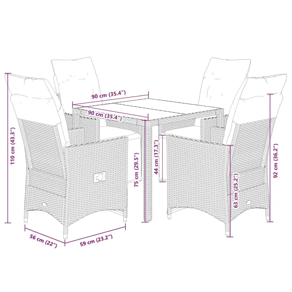 Garden Dining Set 5 Piece Outdoor Furniture Patio Rattan Chairs Table Cushions