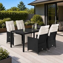 Garden Dining Set 5 Piece Outdoor Furniture Black Poly Rattan with Cushions