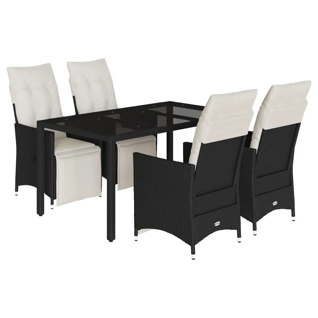 Garden Dining Set 5 Piece Outdoor Furniture Black Poly Rattan with Cushions