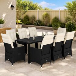 Garden Dining Set 9 Piece Outdoor Furniture Poly Rattan Table Chairs Cushions