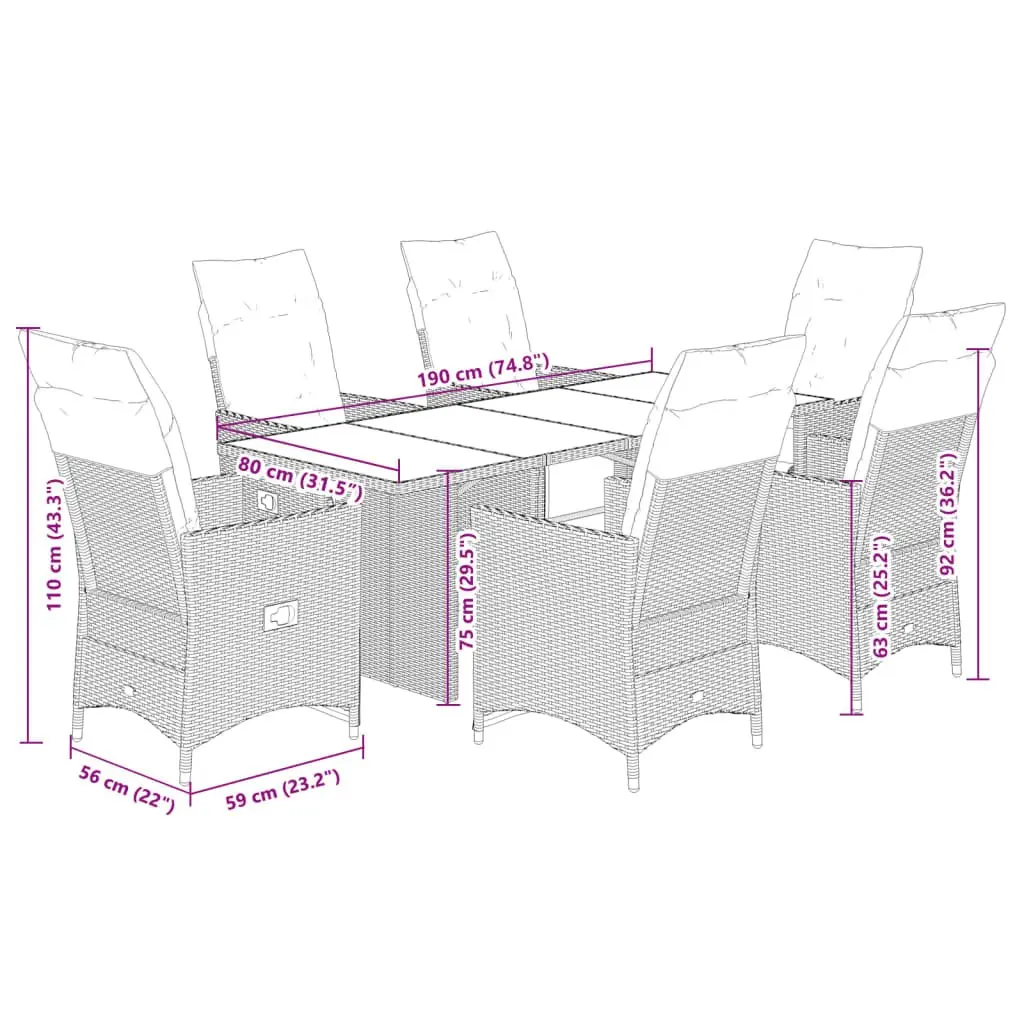 Outdoor Dining Set 7 Piece Garden Furniture Poly Rattan Chairs Table Black