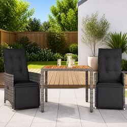 3-Piece Garden Bistro Set Grey Poly Rattan Chair Table Outdoor Furniture