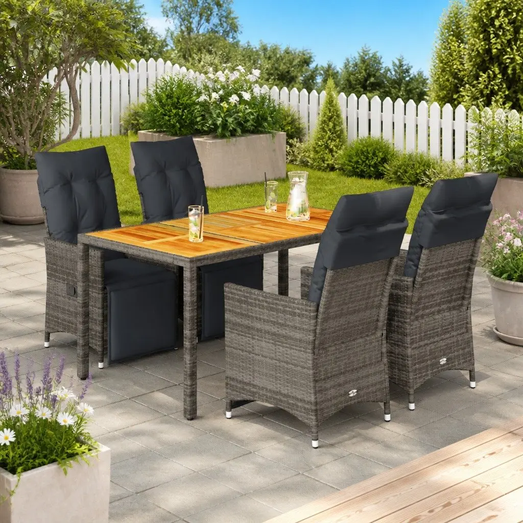 Garden Bistro Set 5 Piece Outdoor Furniture with Cushions Grey Poly Rattan