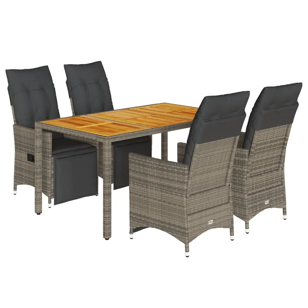 Garden Bistro Set 5 Piece Outdoor Furniture with Cushions Grey Poly Rattan