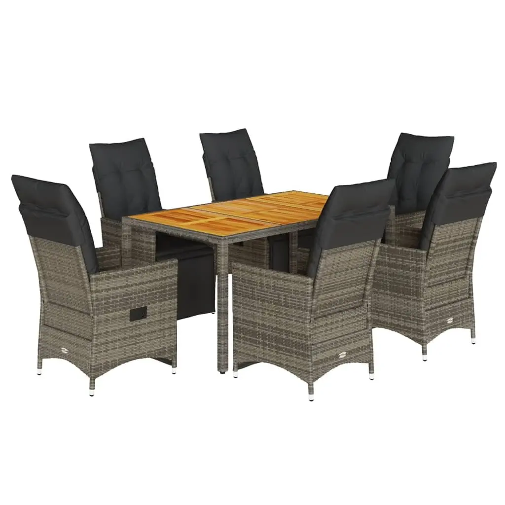 7 Piece Garden Bistro Set Grey Poly Rattan Outdoor Furniture with Cushions