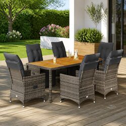 Garden Bistro Set 7 Piece Outdoor Furniture with Cushions Grey Poly Rattan