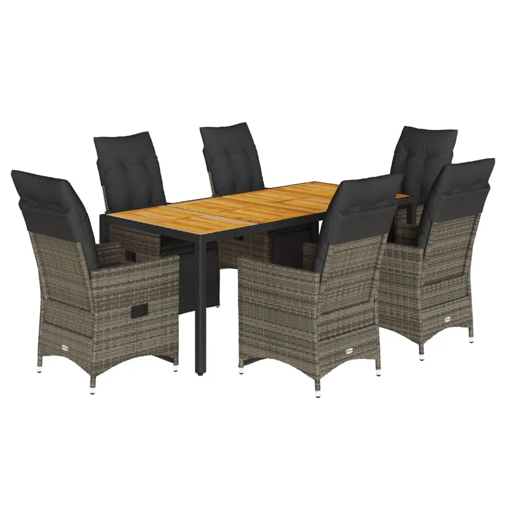 Garden Bistro Set 7 Piece Outdoor Furniture Cushions Grey Poly Rattan