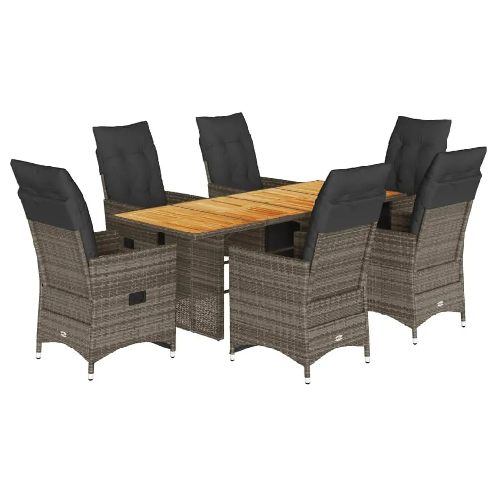 Garden Bistro Set 7 Piece Grey Poly Rattan Outdoor Furniture with Cushions