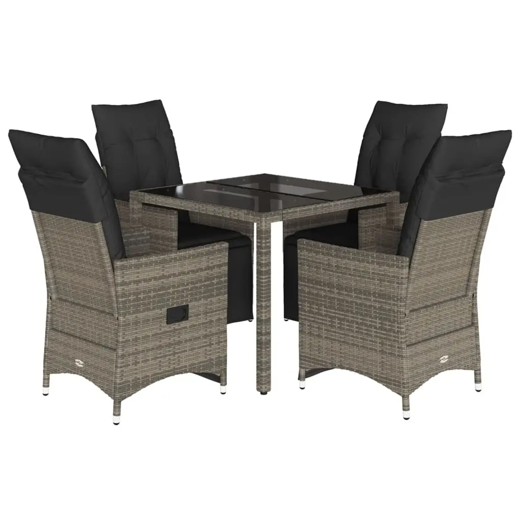 Garden Bistro Set 5 Piece Outdoor Furniture Grey Poly Rattan with Cushions Table