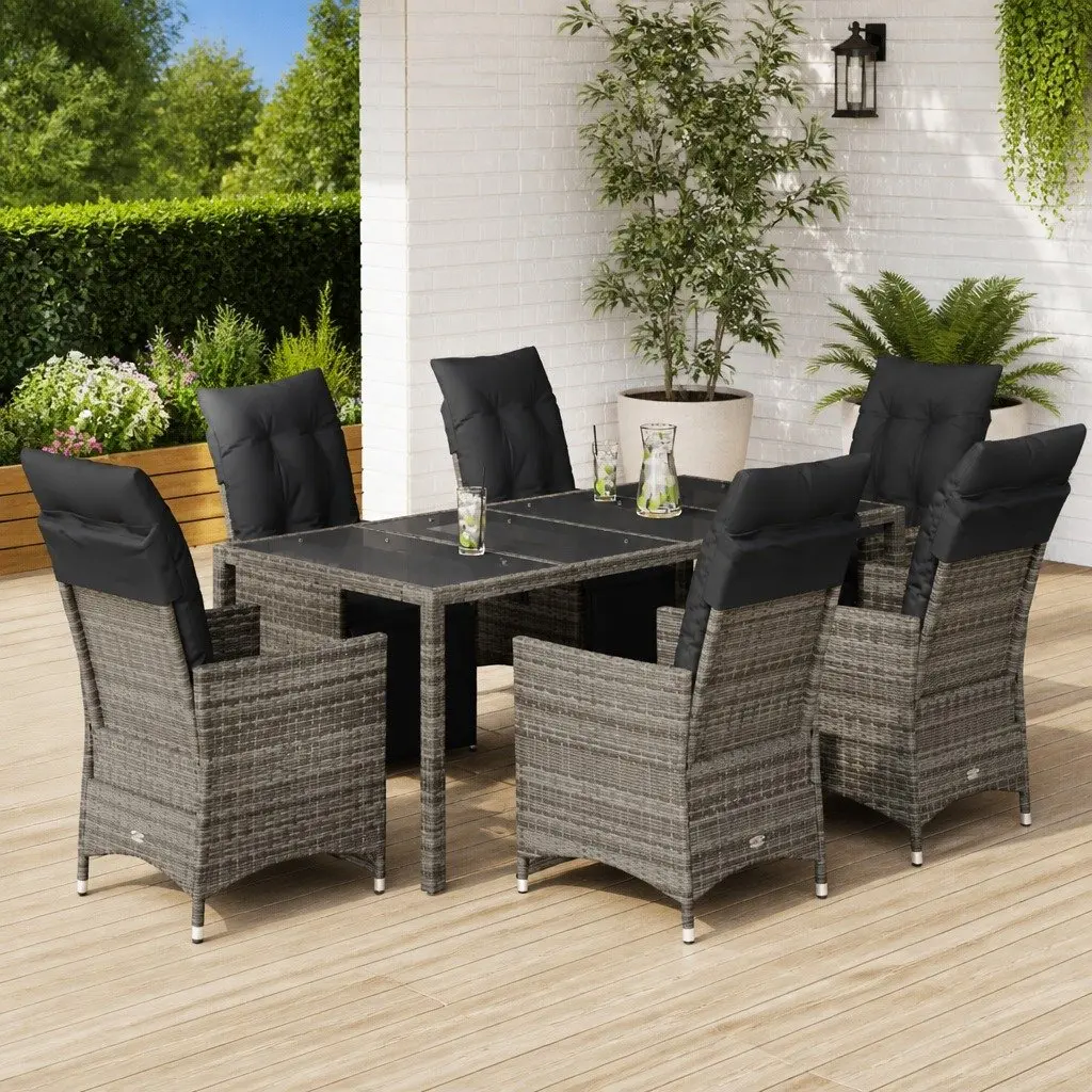 Garden Bistro Set 7 Piece Outdoor Furniture Grey Poly Rattan with Cushions