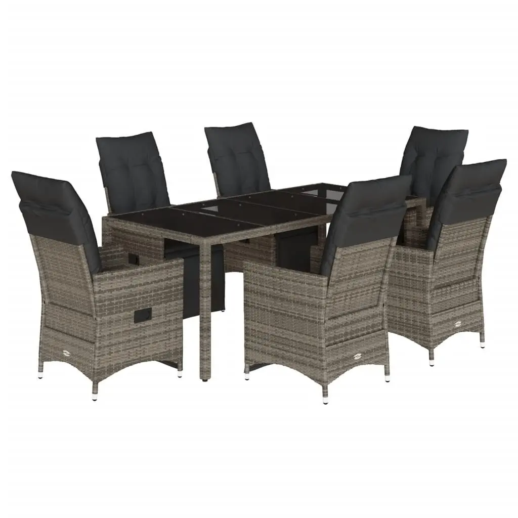 Garden Bistro Set 7 Piece Outdoor Furniture Grey Poly Rattan with Cushions
