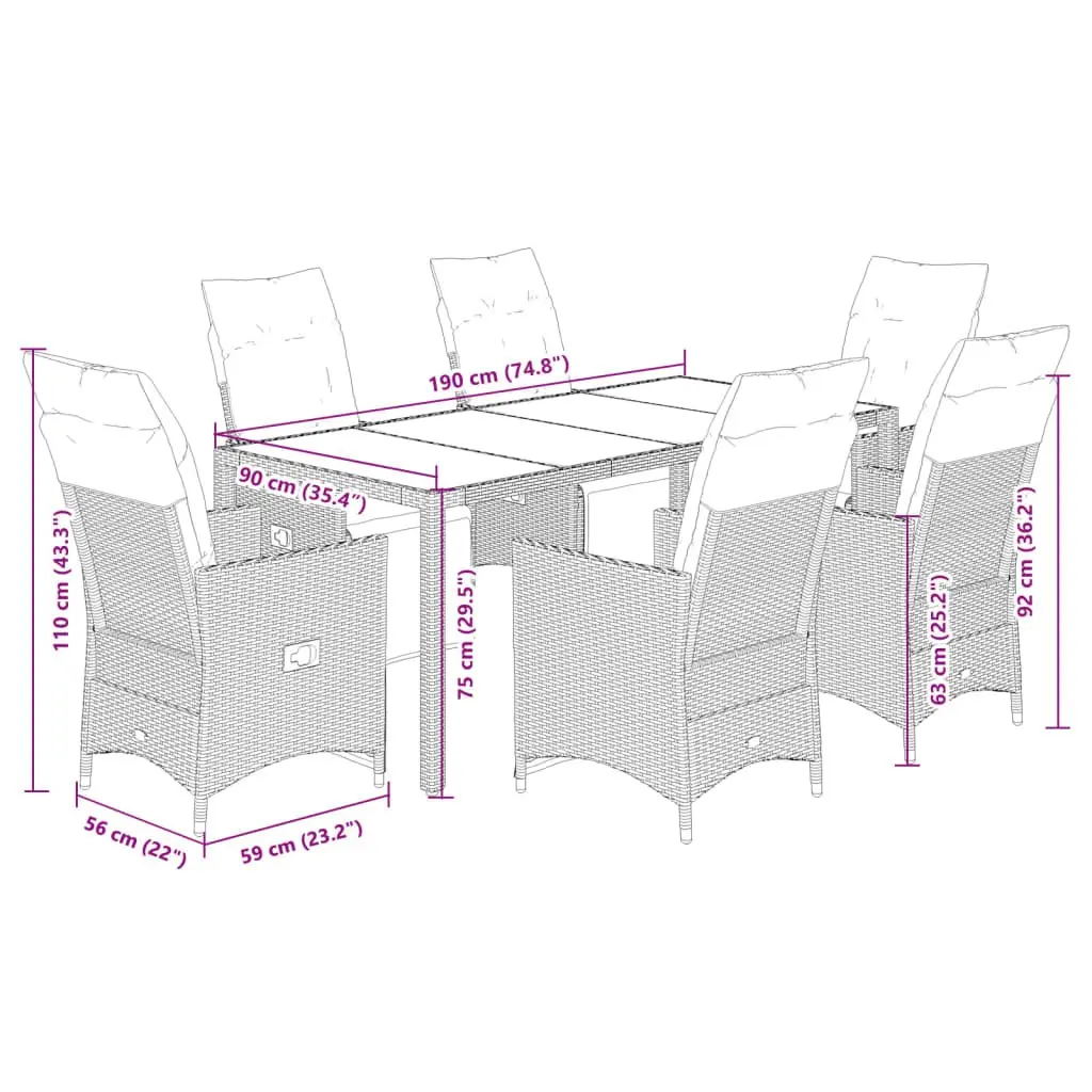 Garden Bistro Set 7 Piece Outdoor Furniture Grey Poly Rattan with Cushions