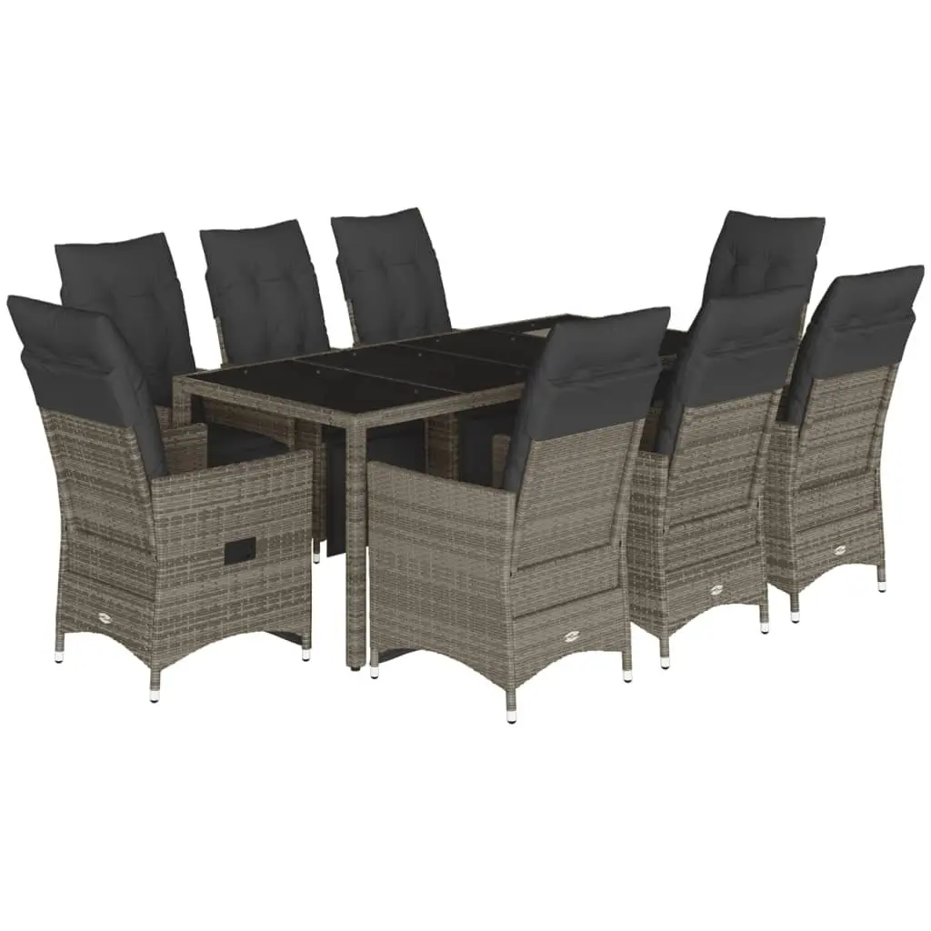 Garden Bistro Set 9 Piece Outdoor Furniture Grey Poly Rattan with Cushions
