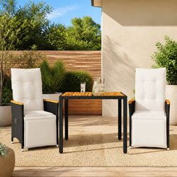 3 Piece Outdoor Bistro Set with Cushions Black Poly Rattan Garden Furniture