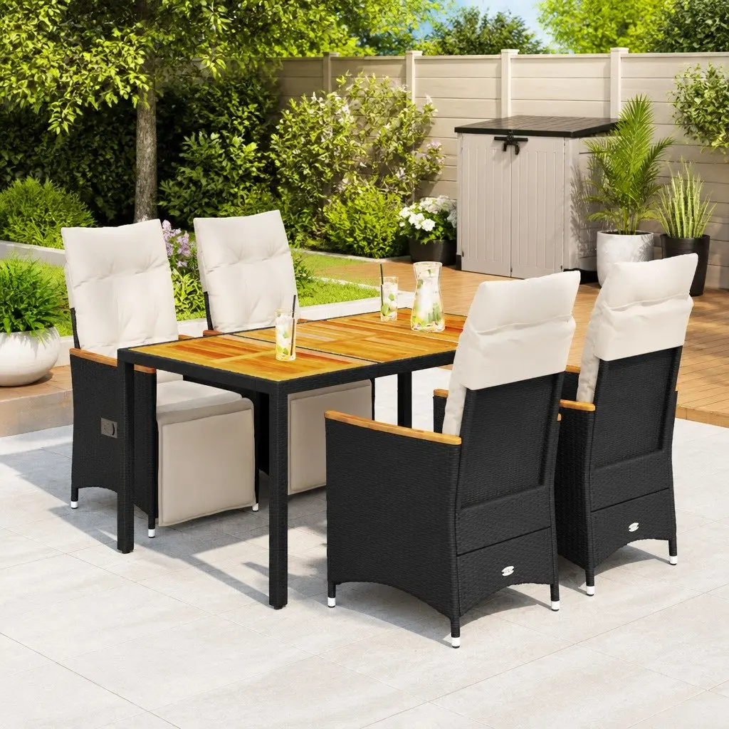 5 Piece Garden Bistro Set Black Poly Rattan Outdoor Furniture with Cushions