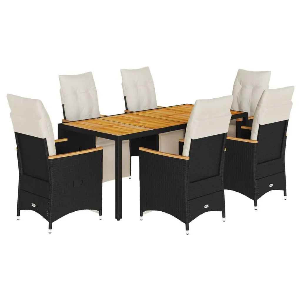 Outdoor Bistro Furniture Set 7 Piece Garden Dining Seat Table Black Rattan