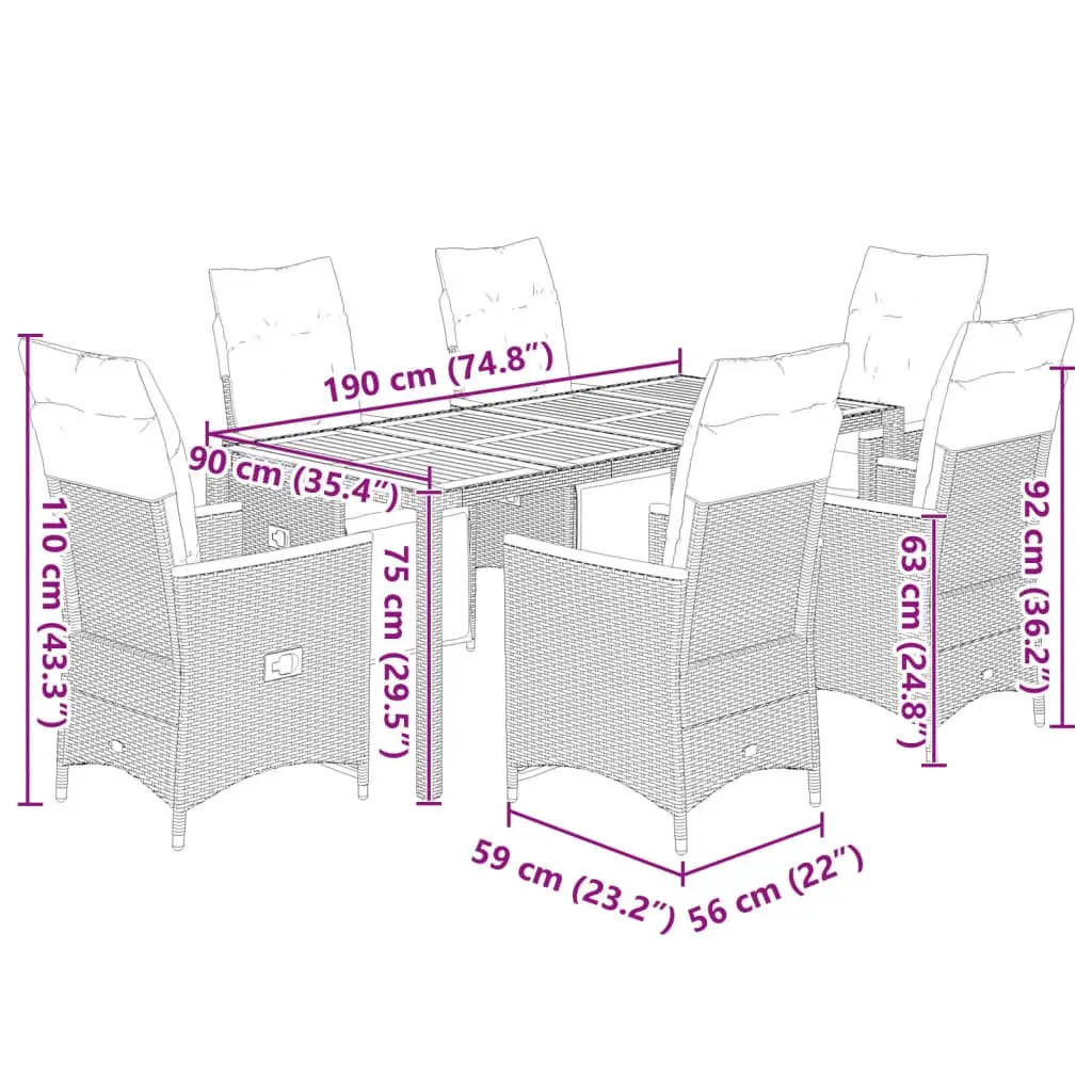 Outdoor Bistro Furniture Set 7 Piece Garden Dining Seat Table Black Rattan