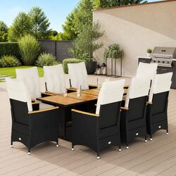 9 Piece Garden Bistro Set Outdoor Furniture Black Poly Rattan with Cushions