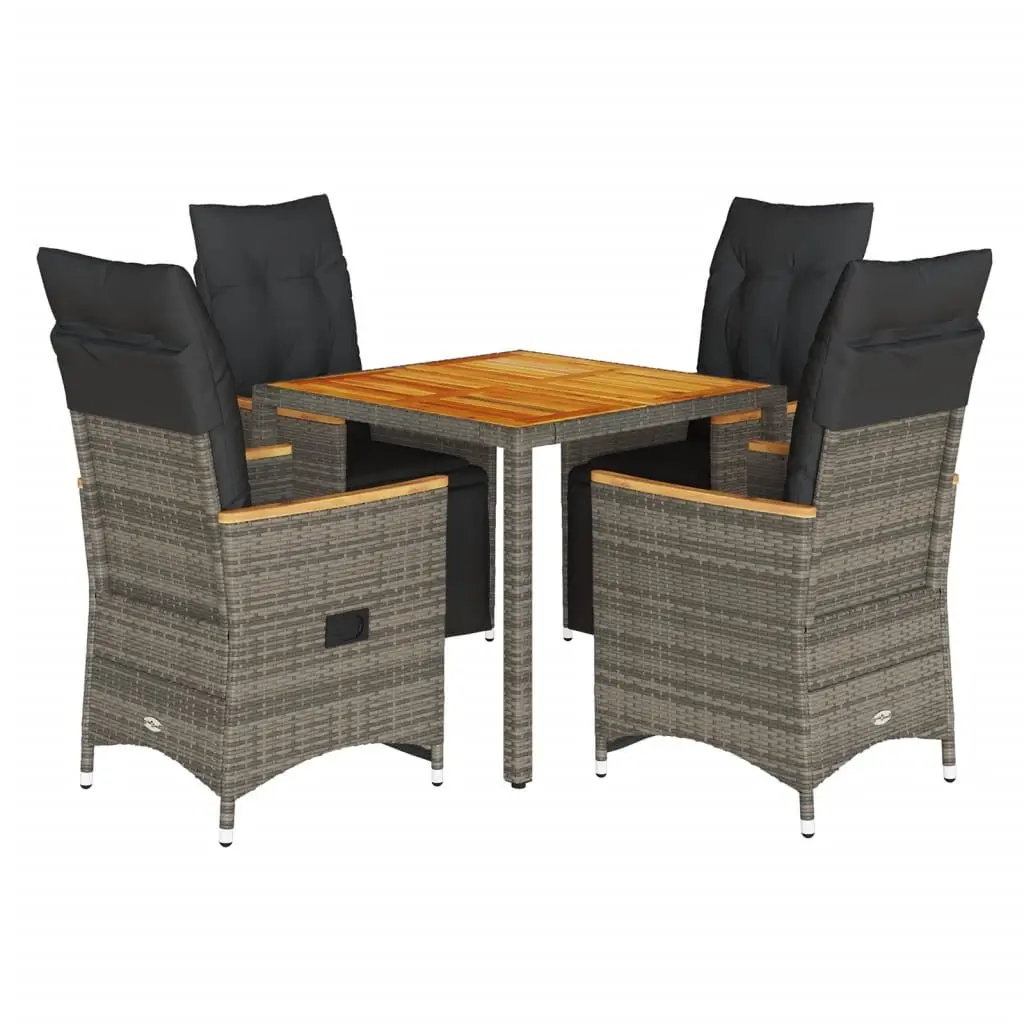 5 Piece Garden Bistro Set Grey Poly Rattan Outdoor Furniture with Cushions