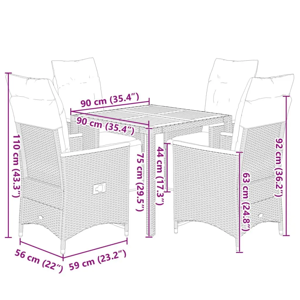 5 Piece Garden Bistro Set Grey Poly Rattan Outdoor Furniture with Cushions