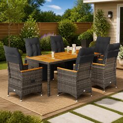 Garden Bistro Set 7 Piece Outdoor Furniture with Cushions Grey Poly Rattan