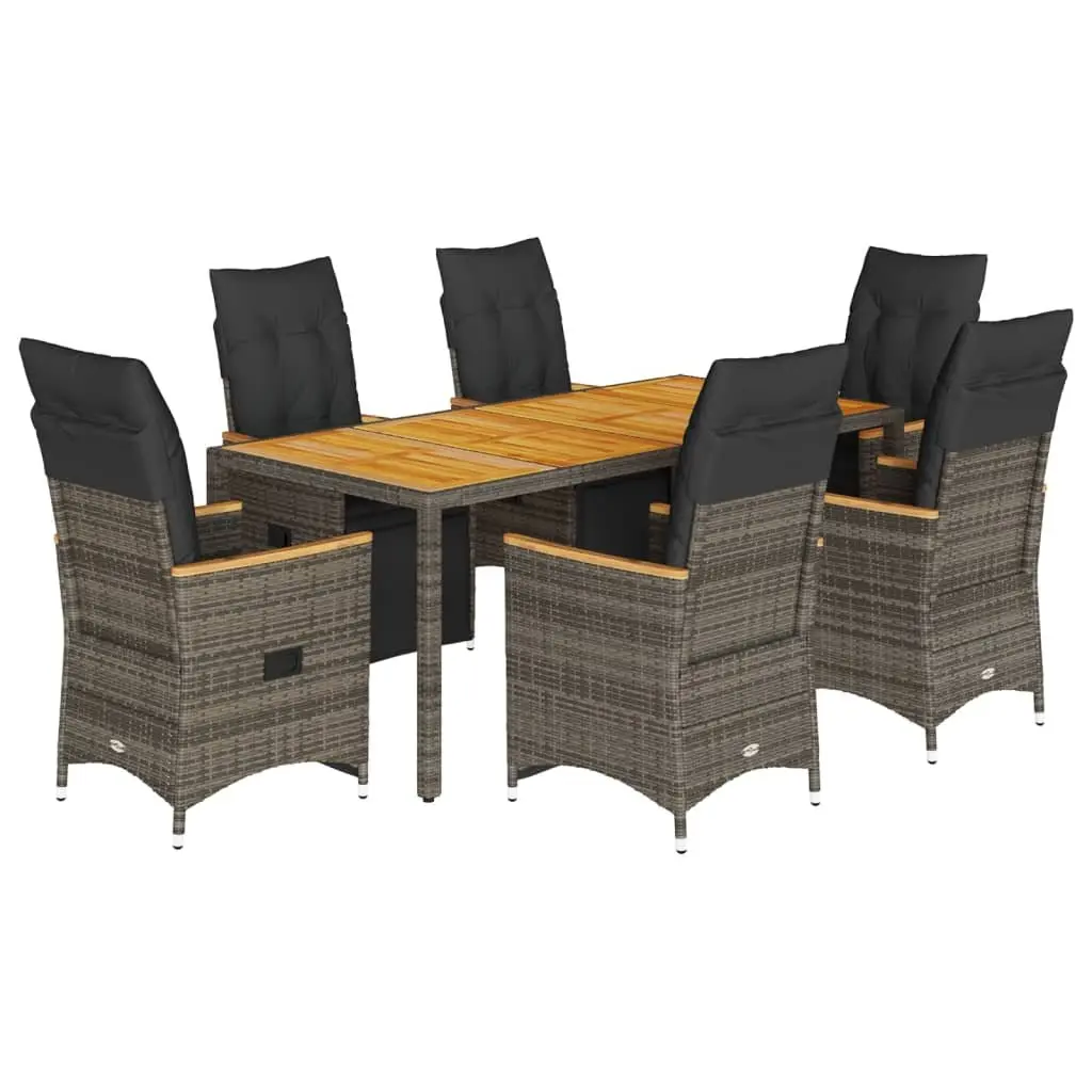 Garden Bistro Set 7 Piece Outdoor Furniture with Cushions Grey Poly Rattan