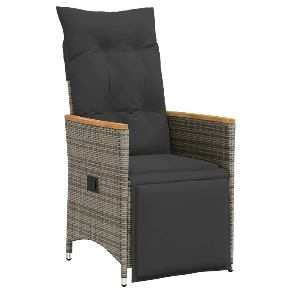 Garden Bistro Set 7 Piece Outdoor Furniture with Cushions Grey Poly Rattan