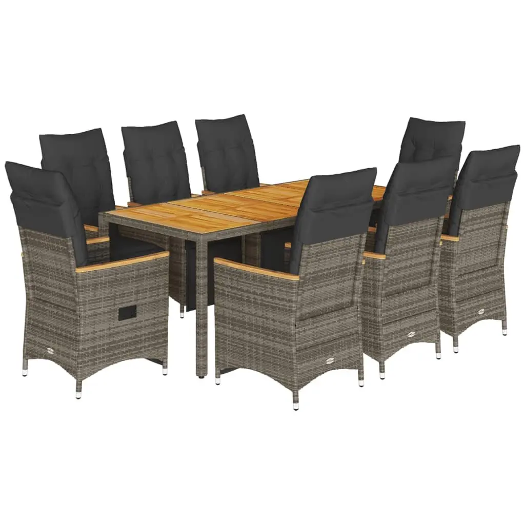Garden Bistro Set 9 Piece Outdoor Furniture Grey Poly Rattan with Cushions Seat