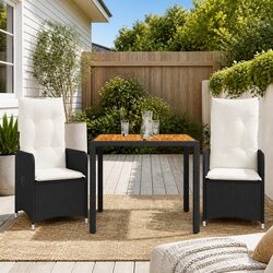 Garden Bistro Set 3 Piece Outdoor Furniture with Cushions Black Poly Rattan