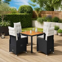 Garden Bistro Set 5 Piece Outdoor Furniture with Cushions Black Poly Rattan