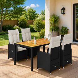 5 Piece Garden Bistro Set Black Poly Rattan Outdoor Furniture with Cushions