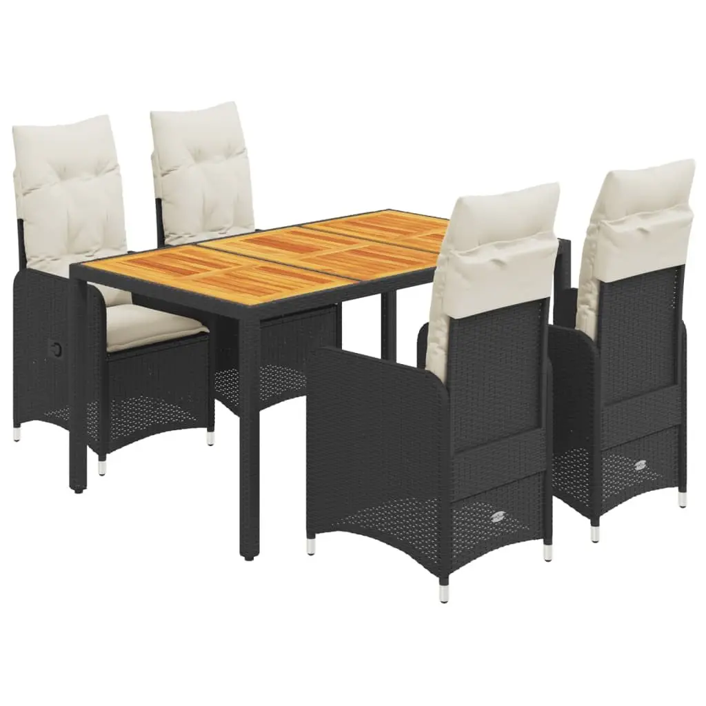 5 Piece Garden Bistro Set Black Poly Rattan Outdoor Furniture with Cushions