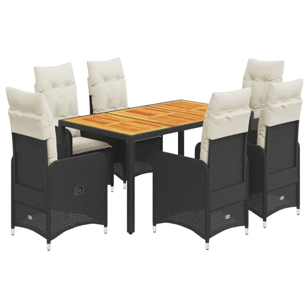 7 Piece Garden Bistro Set with Cushions Adjustable Backrest Black Outdoor