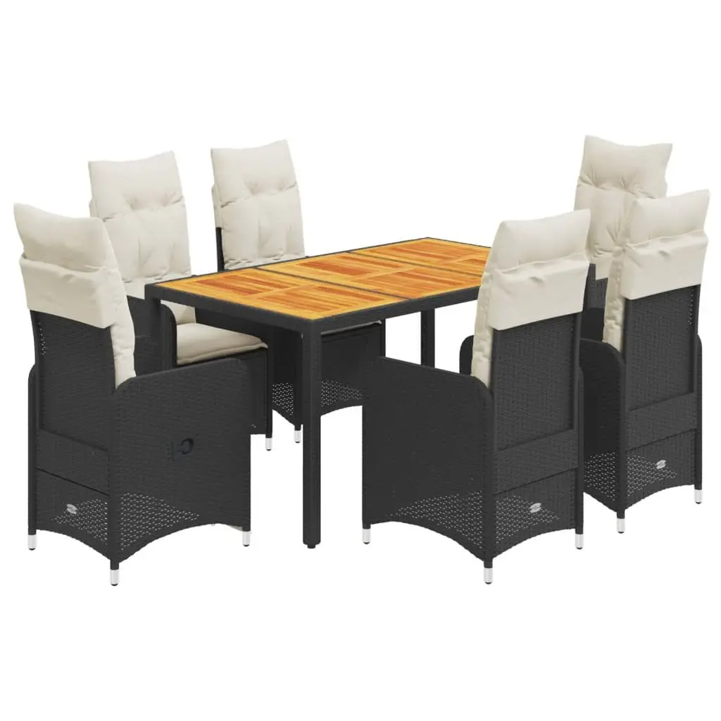7 Piece Garden Bistro Set Black Poly Rattan Outdoor Furniture with Cushions