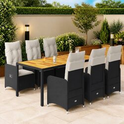 7 Piece Garden Bistro Set Adjustable Backrest Padded Cushions Black Outdoor
