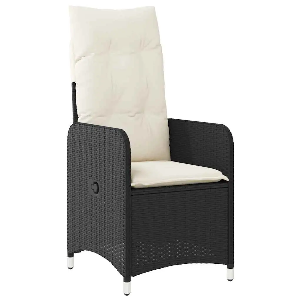 Garden Bistro Set 9 Piece Outdoor Furniture with Cushions Black Poly Rattan