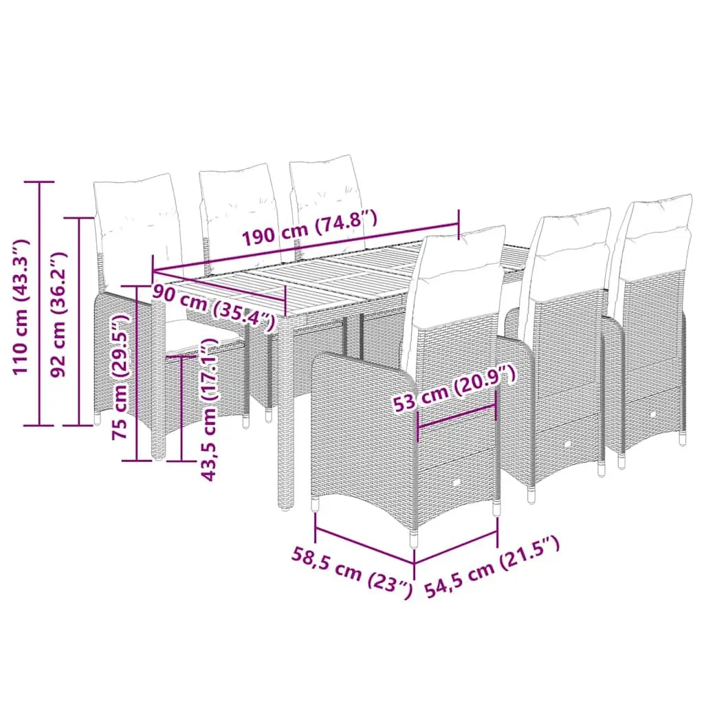 Garden Bistro Set 9 Piece Outdoor Furniture with Cushions Black Poly Rattan