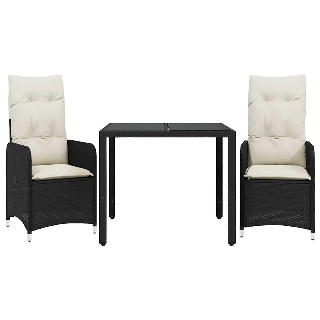 Outdoor Bistro Set 3 Piece Garden Furniture with Cushions Black Poly Rattan