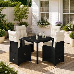 5 Piece Garden Bistro Set with Cushions Black Outdoor Furniture Balcony Patio