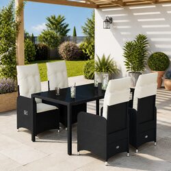 5 Piece Outdoor Bistro Set Garden Furniture Black Poly Rattan Table Chairs